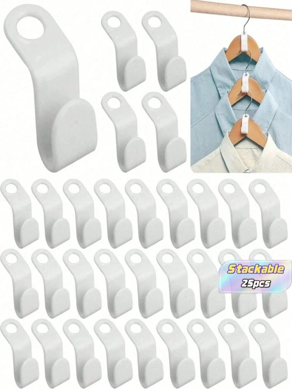 50 pcs White Hanger Connector Hooks, Magic Hanger Hooks, Heavy Duty Cascade